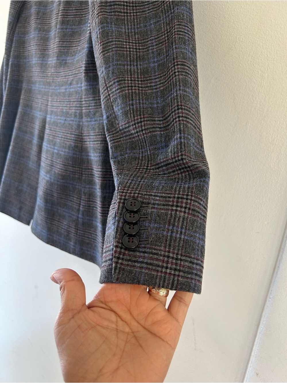 Madewell Gray-Blue Checked Double-Breasted Blazer - Picture 13 of 16